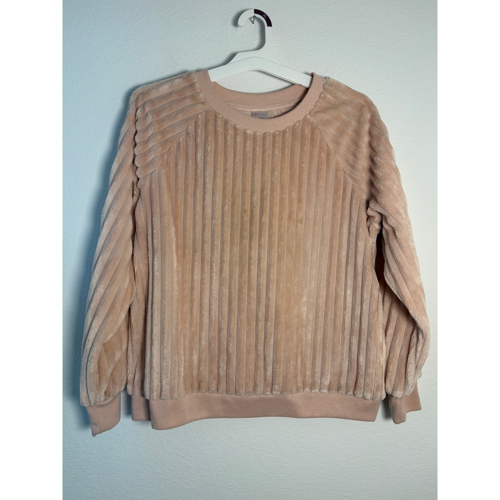 Justice Girls Pink Ribbed Faux Fur Fleece Pullover Sweatshirt Size 14/16 L XL